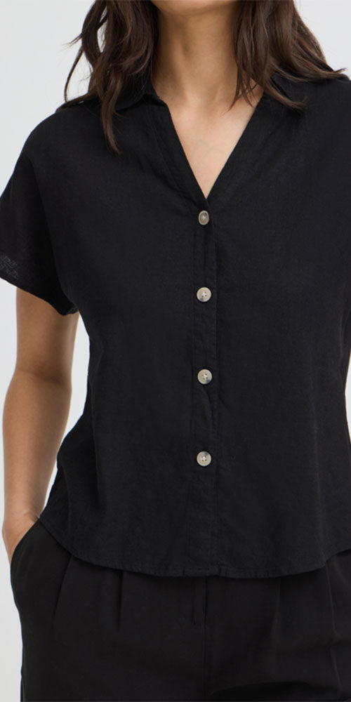 B.Young Linen Blend Button Shirt, black