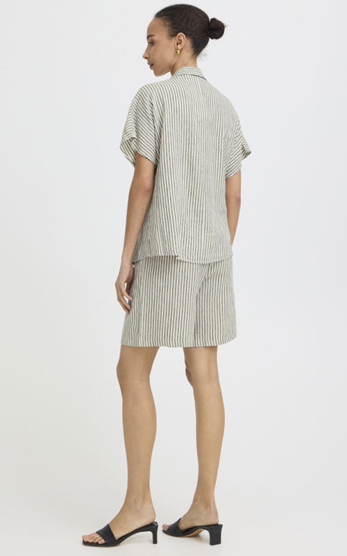 B.Young Linen Blend Button Shirt, black stripe