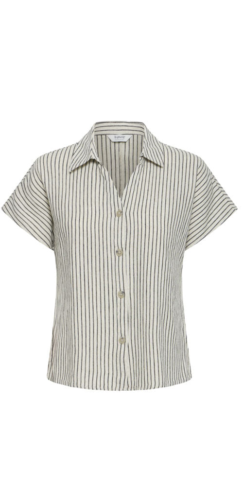 B.Young Linen Blend Button Shirt, black stripe