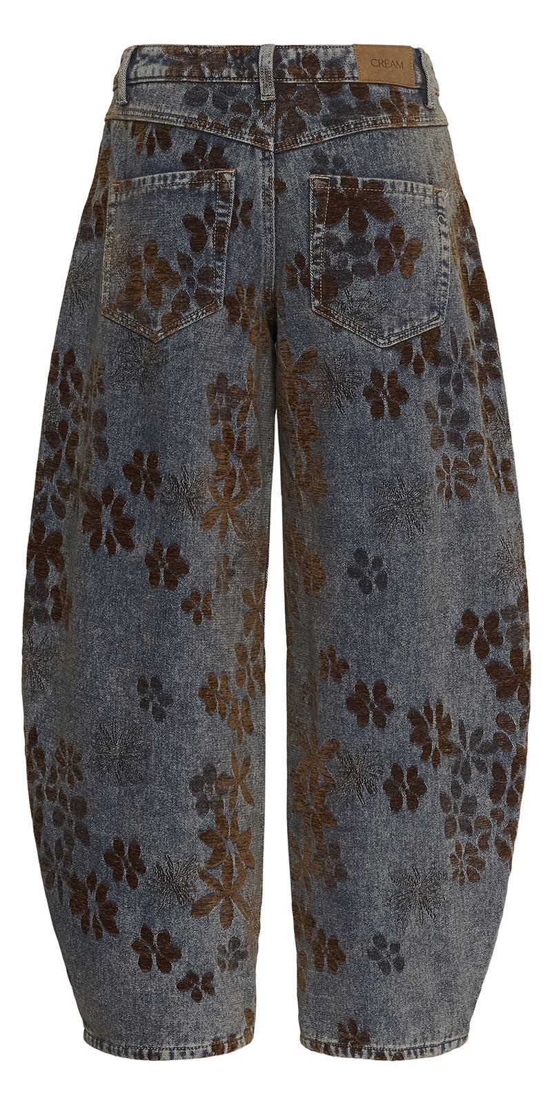 Cream Floral Flocked Barrel Jeans