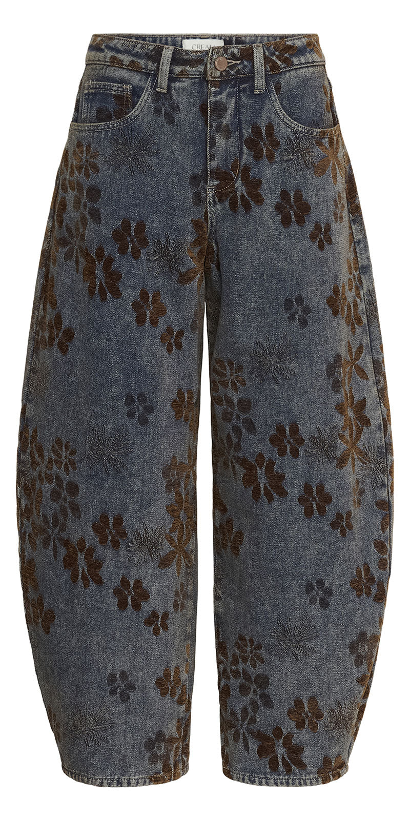 Cream Floral Flocked Barrel Jeans