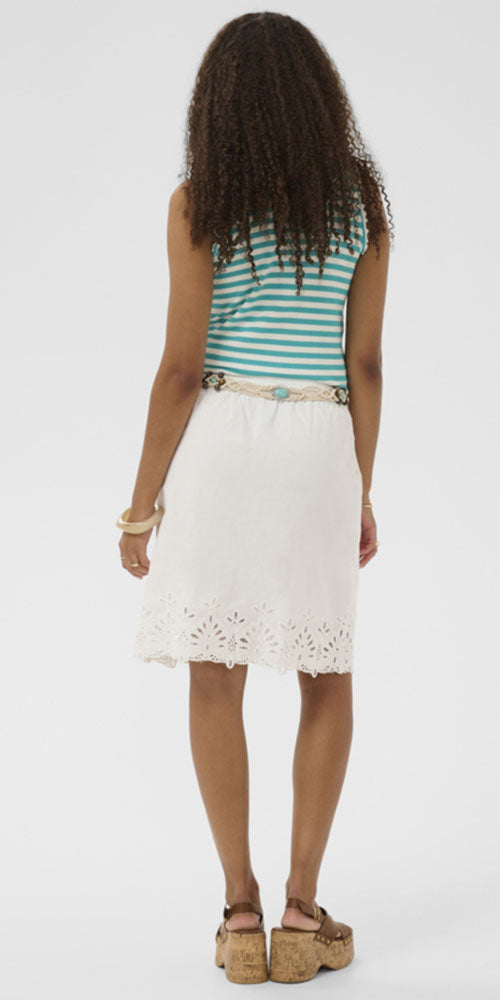 Cream Belted Eyelet Skirt