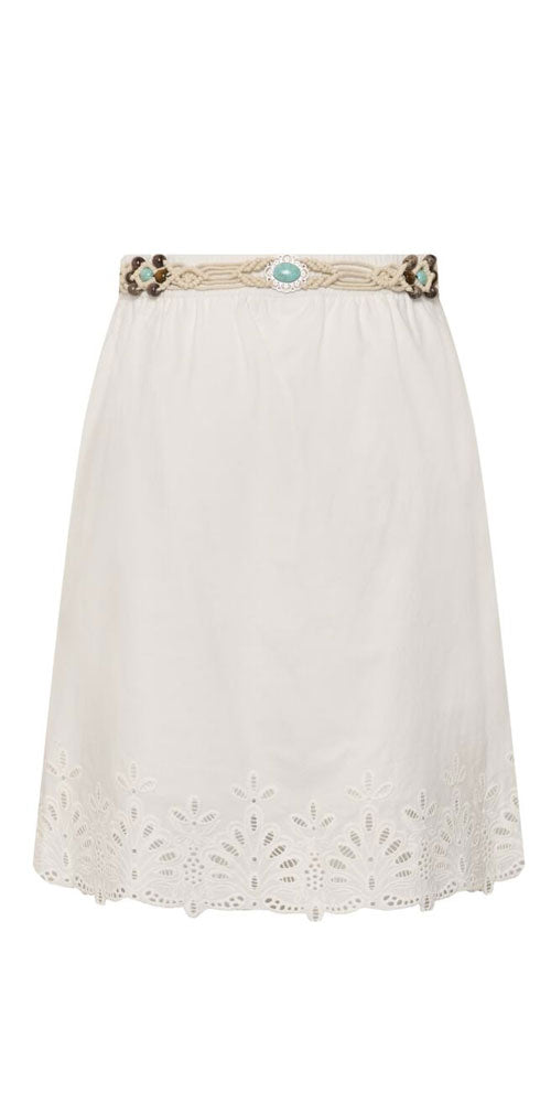 Cream Belted Eyelet Skirt