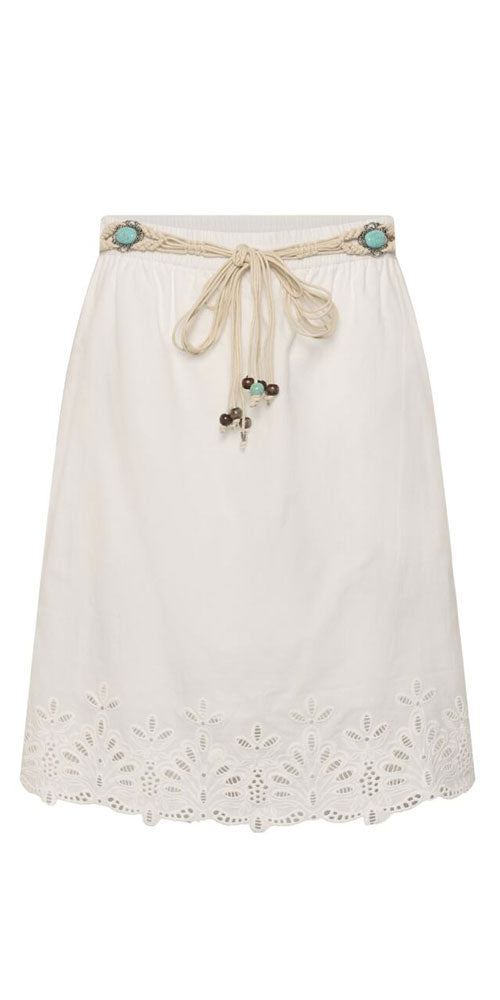 Cream Belted Eyelet Skirt