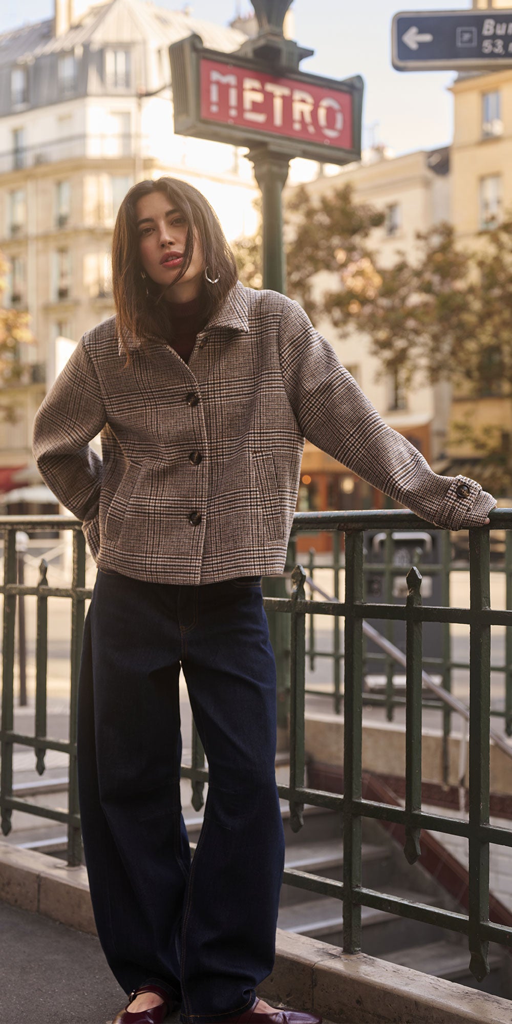 Cream Wool Blend Check Coat