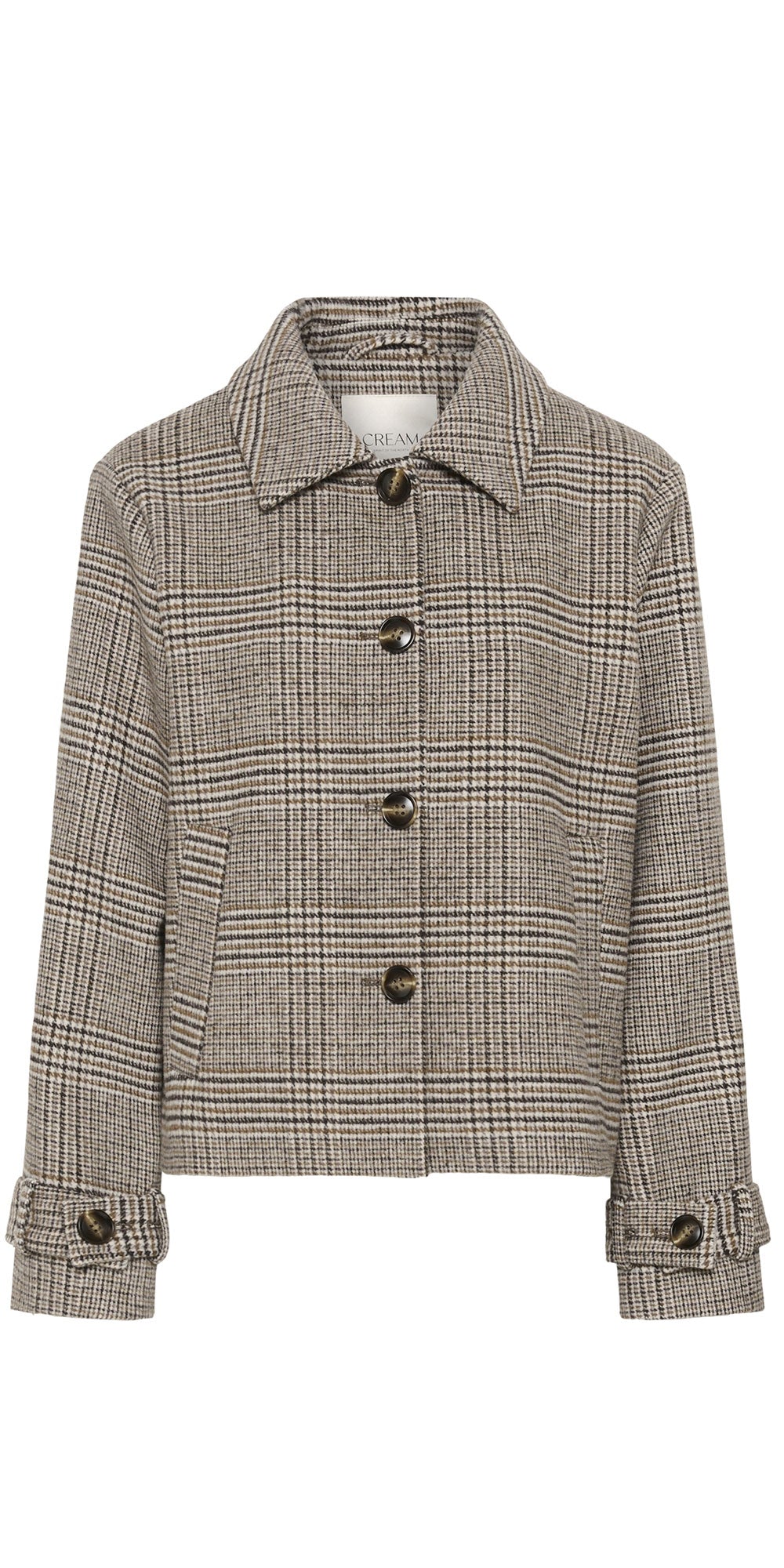 Cream Wool Blend Check Coat