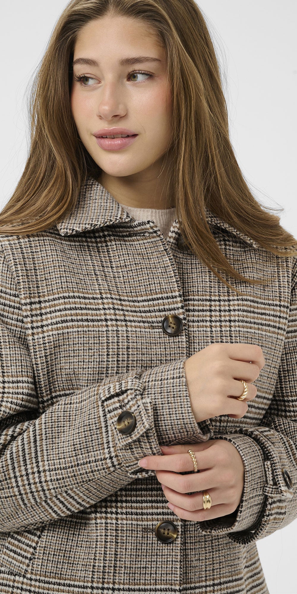 Cream Wool Blend Check Coat