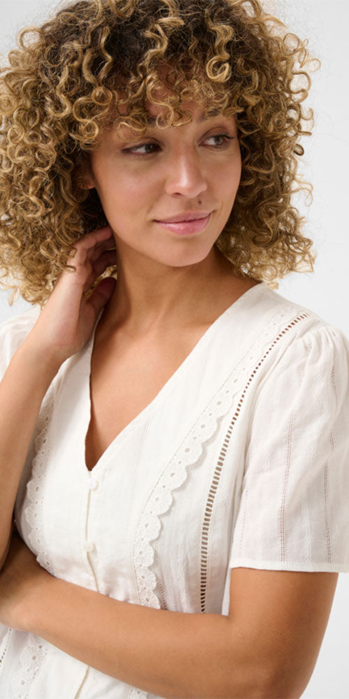 Cream Short Sleeve Cotton Blouse