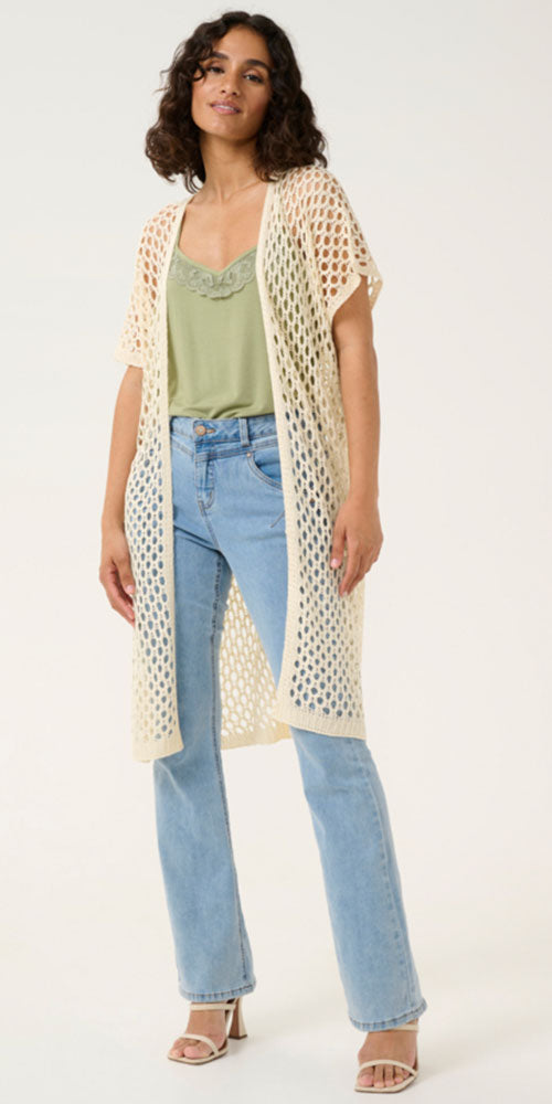 Cream Crochet Open Vest