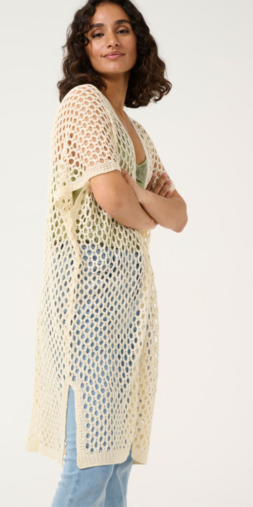 Cream Crochet Open Vest