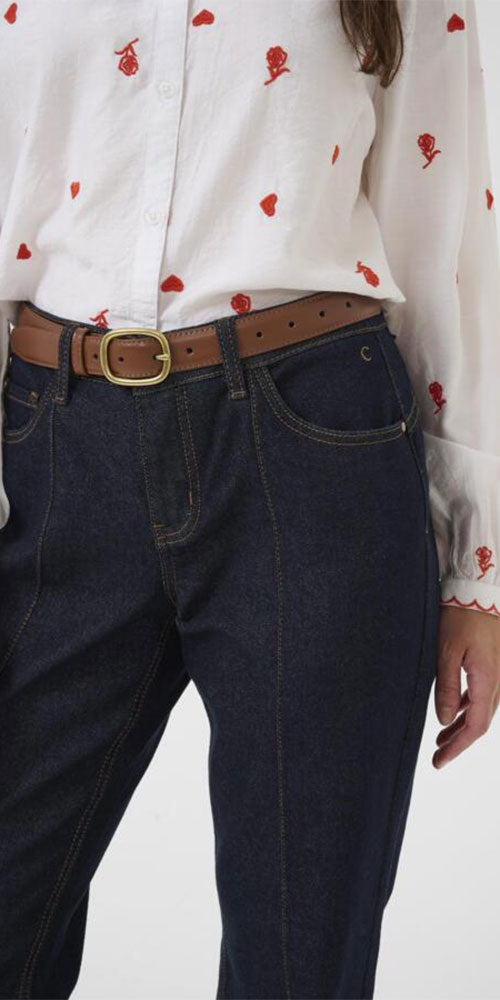 Cream Cuffed Indigo Jeans