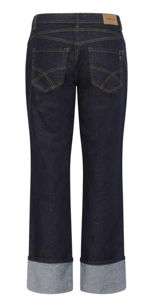 Cream Cuffed Indigo Jeans