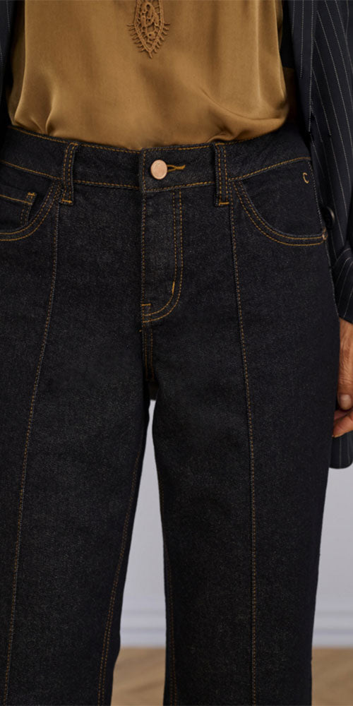 Cream Cuffed Indigo Jeans