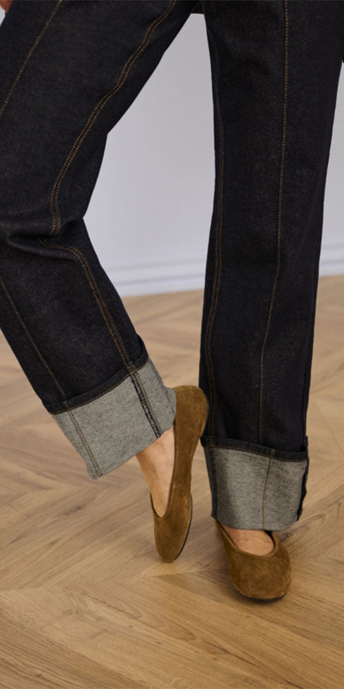 Cream Cuffed Indigo Jeans