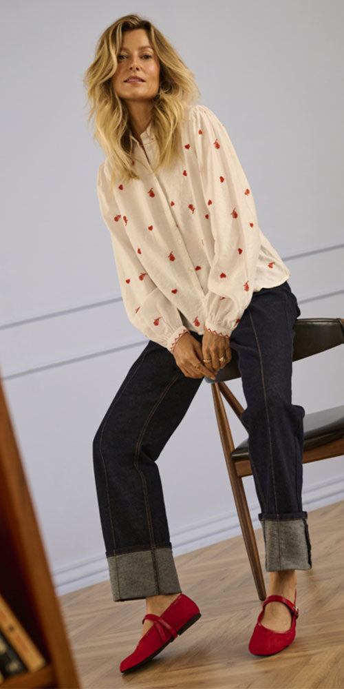 Cream Heart and Rose Blouse