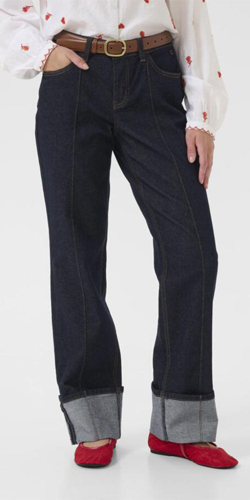 Cream Cuffed Indigo Jeans