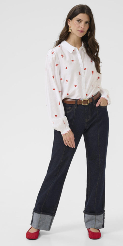 Cream Cuffed Indigo Jeans