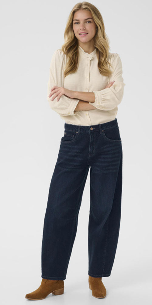 Cream Indigo Barrel Jeans