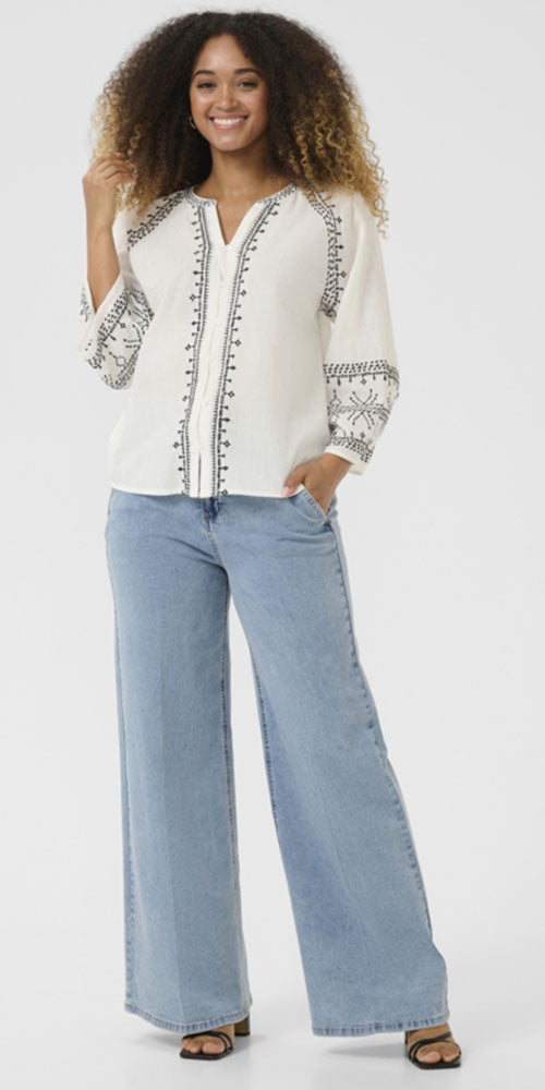 Cream Embroidered Tunic Shirt