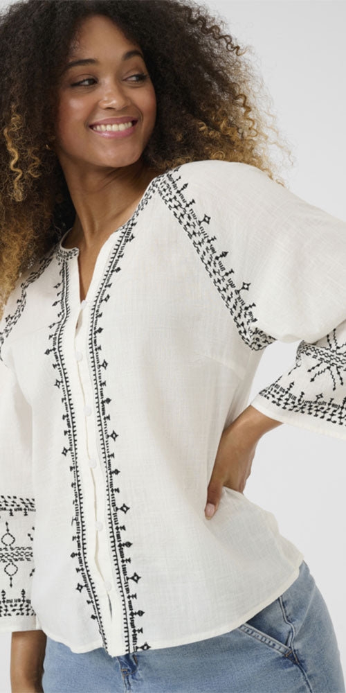 Cream Embroidered Tunic Shirt