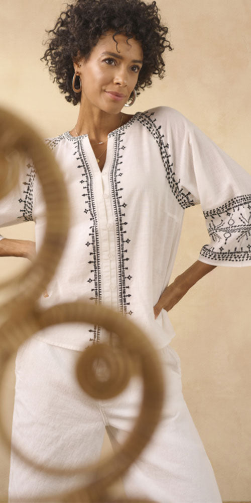 Cream Embroidered Cotton Tunic