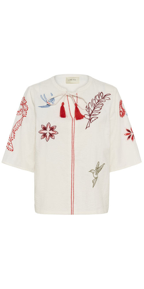 Cream Embroidered Seersucker Tunic