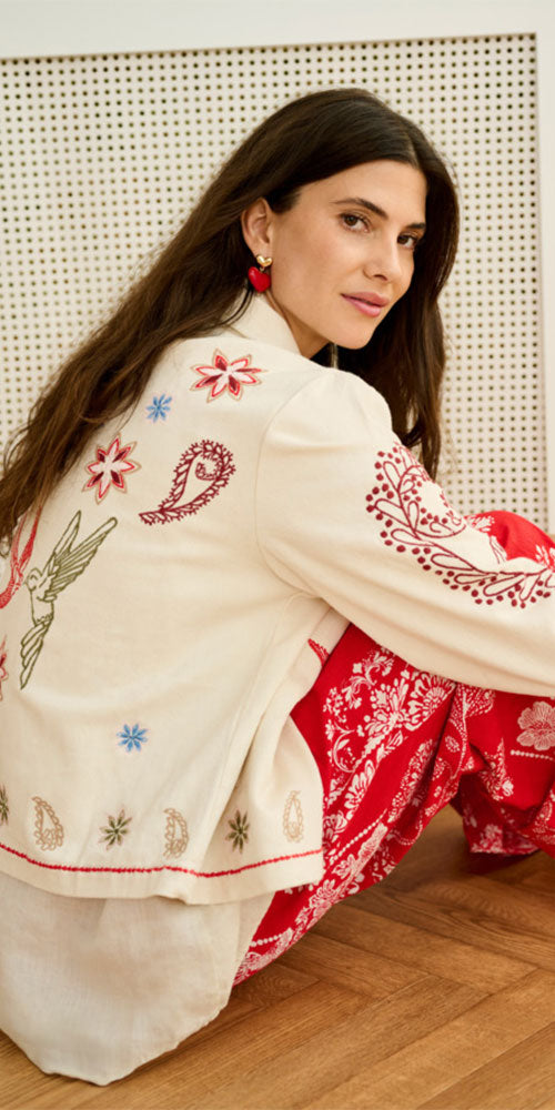 Cream Embroidered Twill Jacket