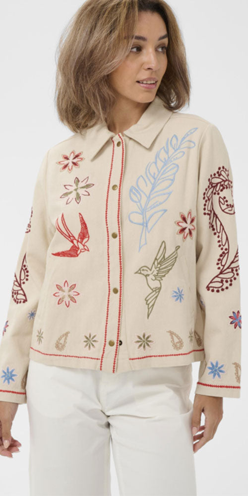Cream Embroidered Twill Jacket