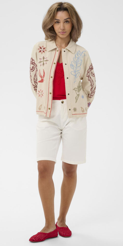 Cream Embroidered Twill Jacket