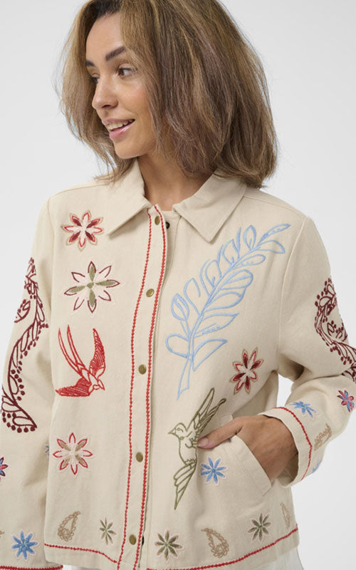 Cream Embroidered Twill Jacket