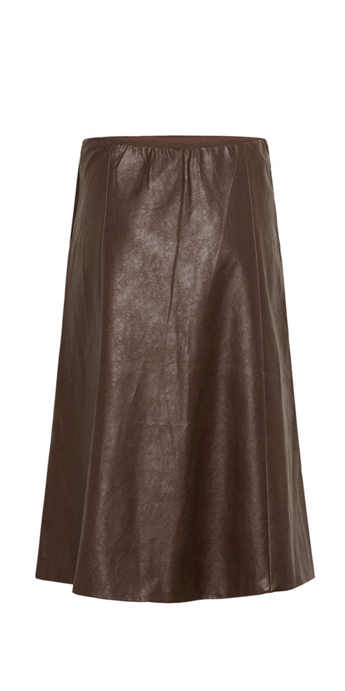 Cream Faux Leather Midi Skirt