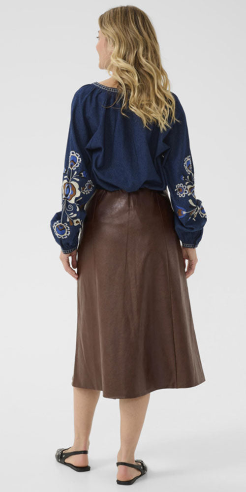 Cream Faux Leather Midi Skirt