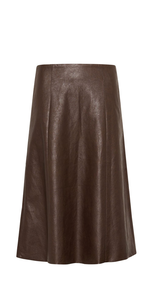 Cream Faux Leather Midi Skirt