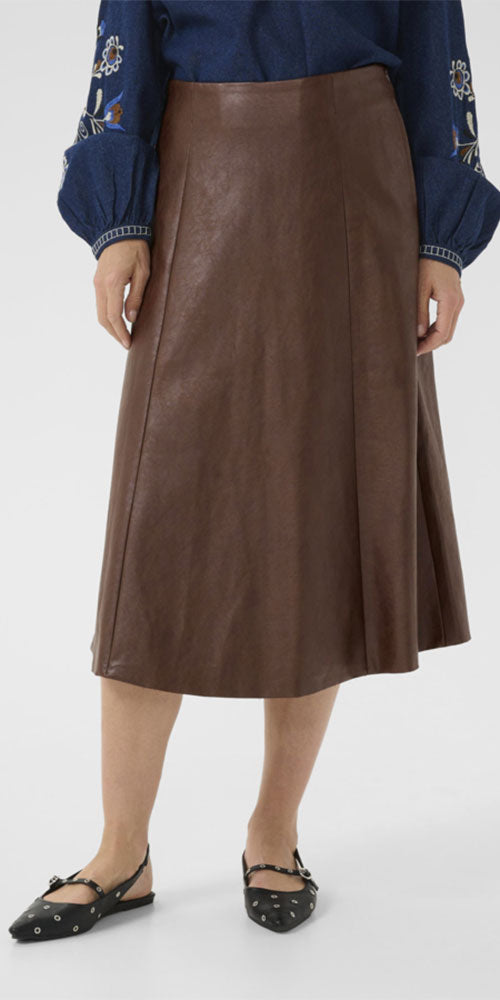 Cream Faux Leather Midi Skirt
