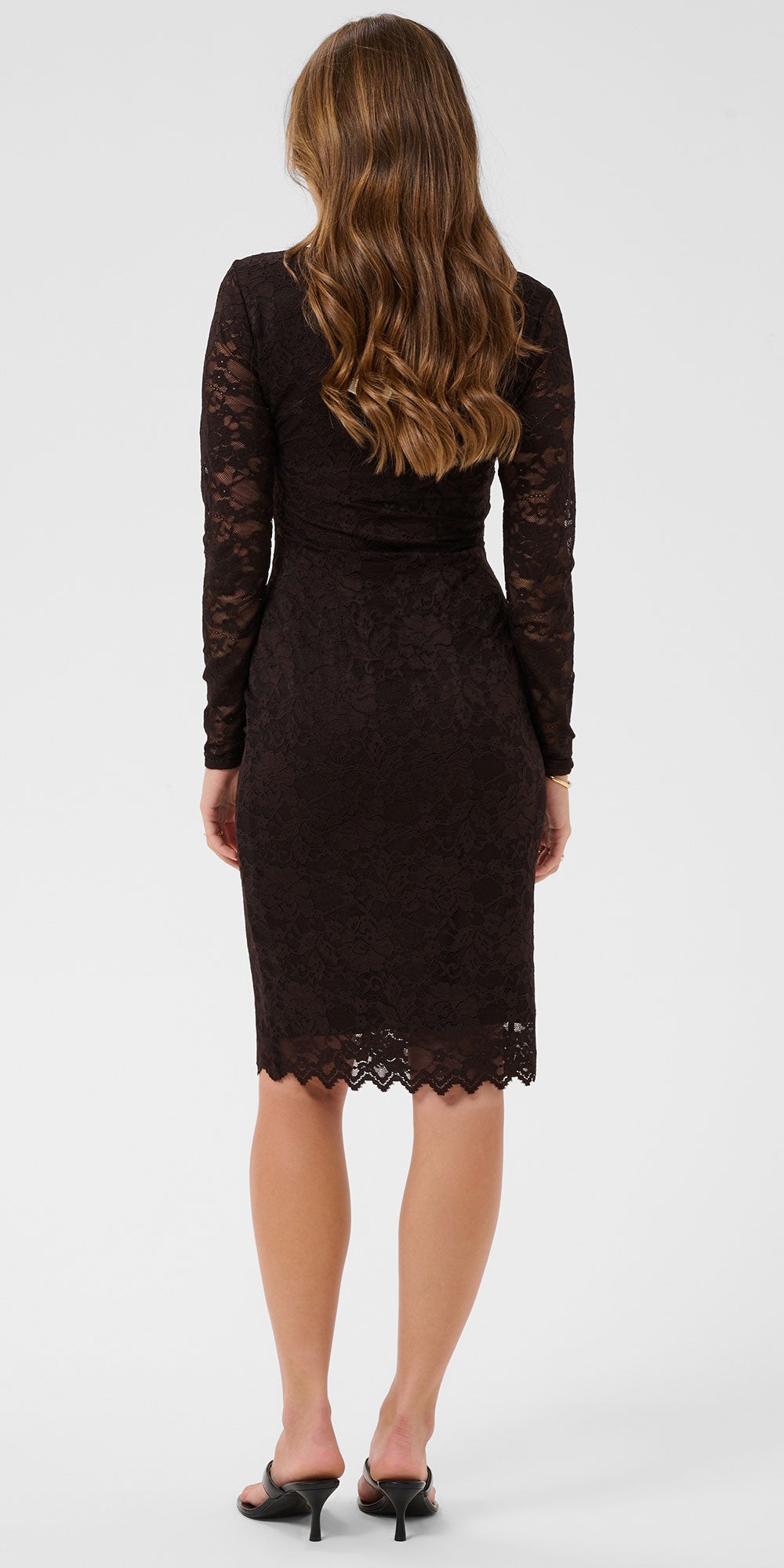Cream Fitted Lace Dress, darkest brown