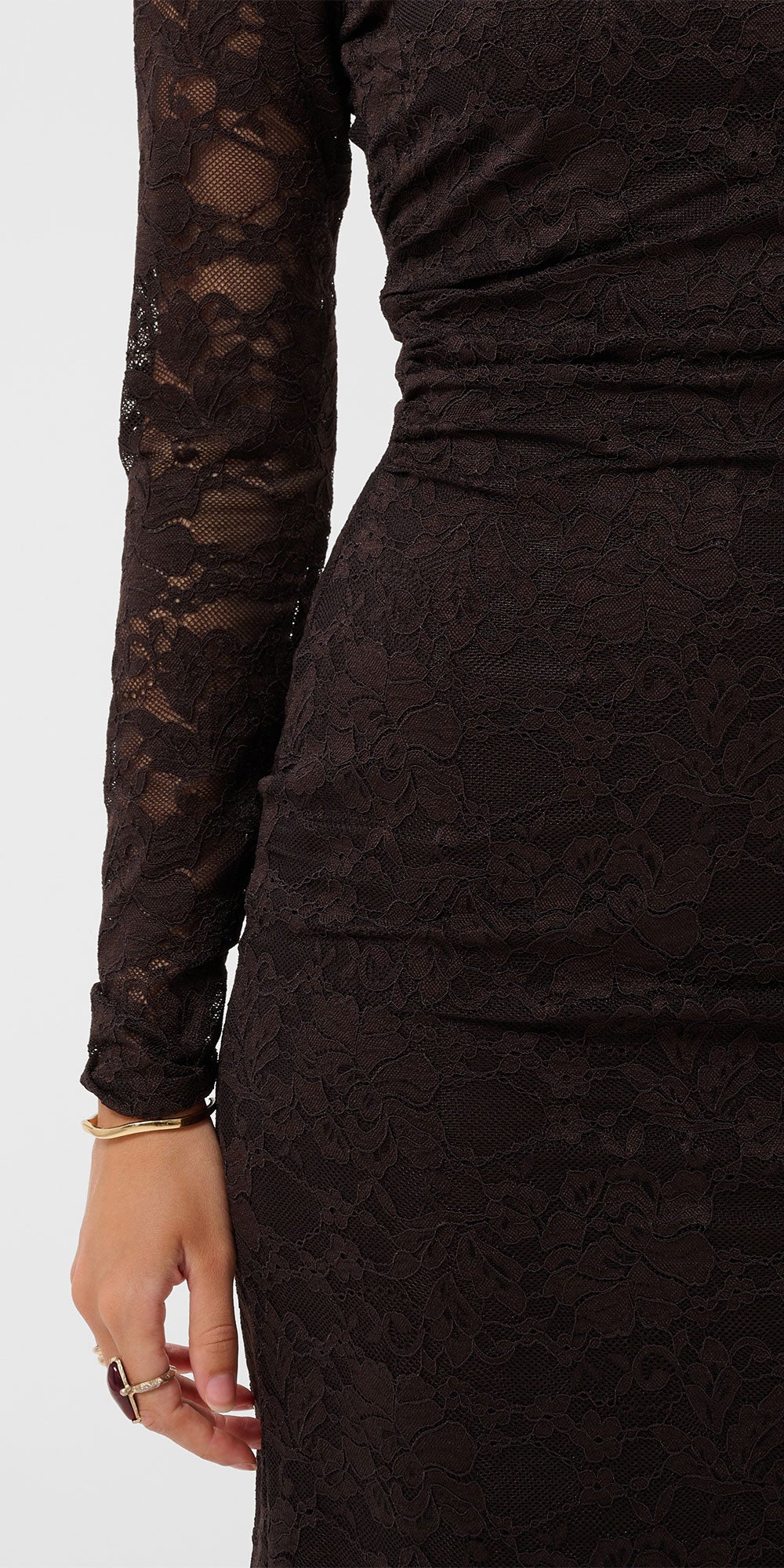 Cream Fitted Lace Dress, darkest brown