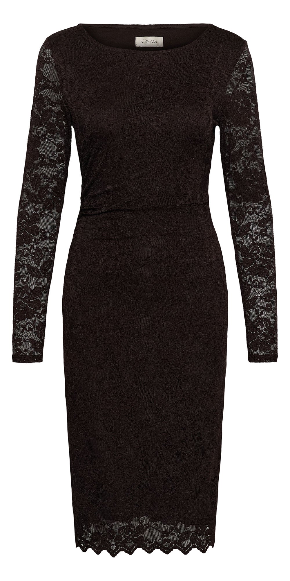Cream Fitted Lace Dress, darkest brown