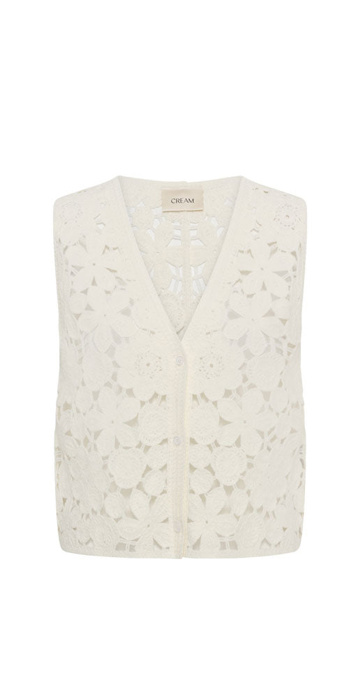 Cream Floral Crochet Vest