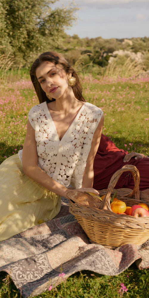 Cream Floral Crochet Vest