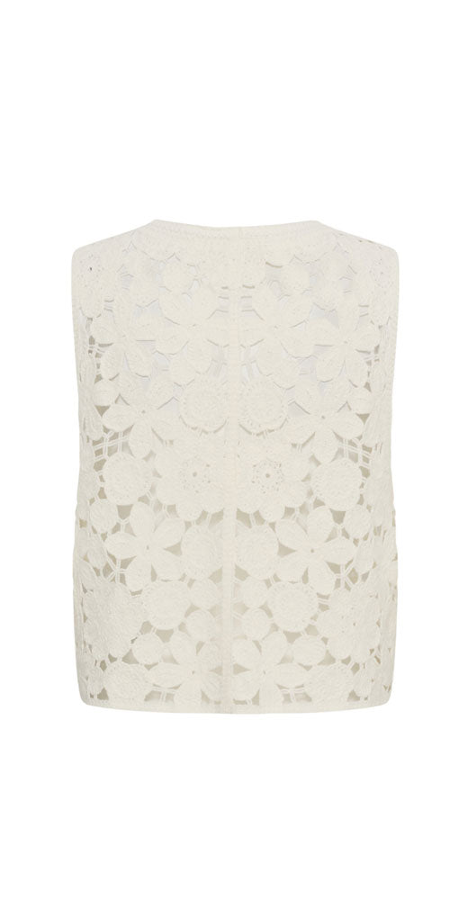 Cream Floral Crochet Vest