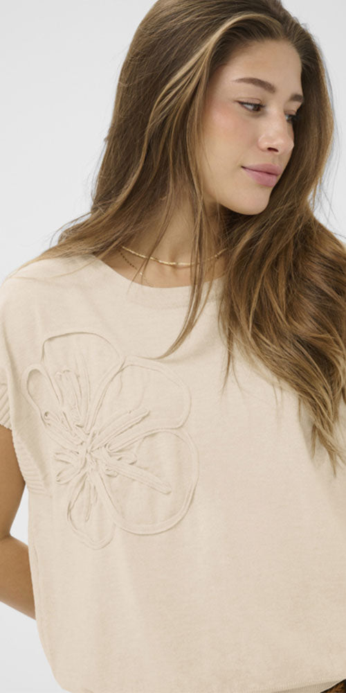 Cream Flower Pullover, oatmeal