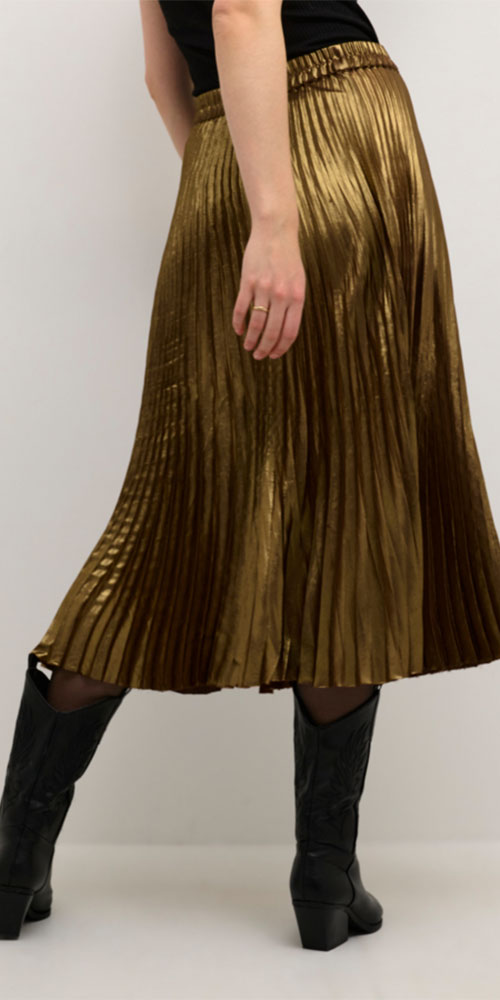 Cream Gilded Pleated Skirt