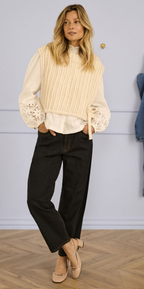 Cream Side Tie Knit Vest