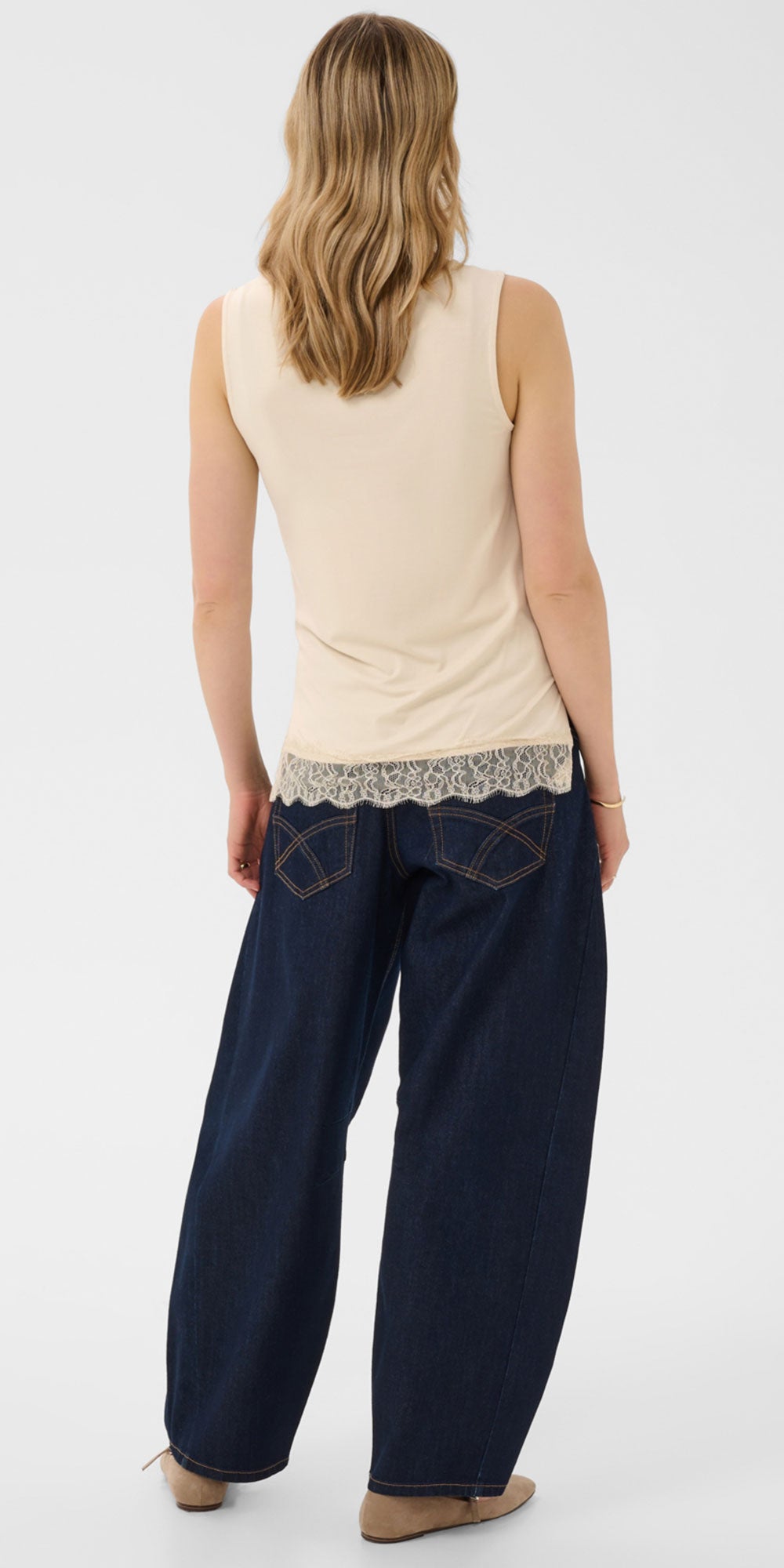Cream Jersey Lace Trimmed Tank, cream