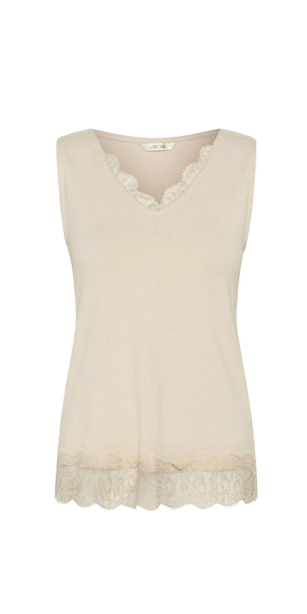 Cream Jersey Lace Trimmed Tank, cream