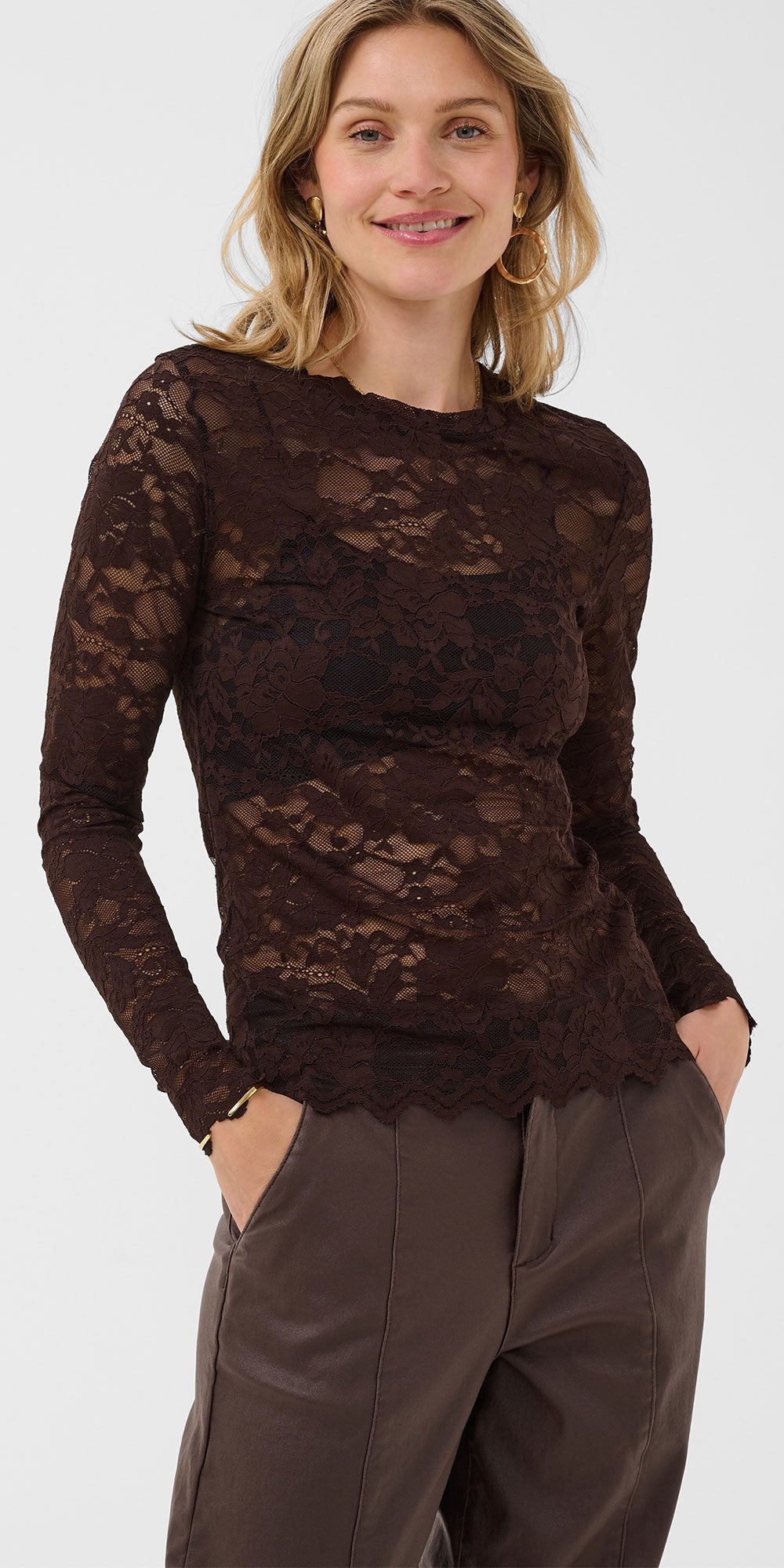 Cream Lace Top, brown