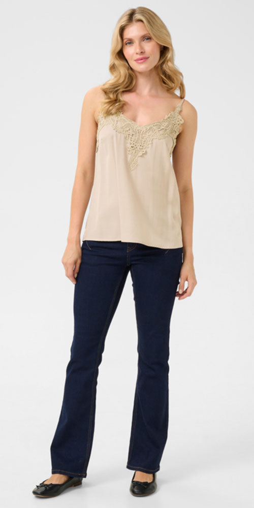 Cream Lace Trim Cami, sand
