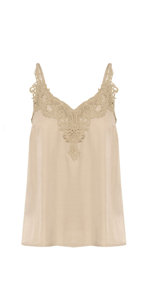 Cream Lace Trim Cami, sand