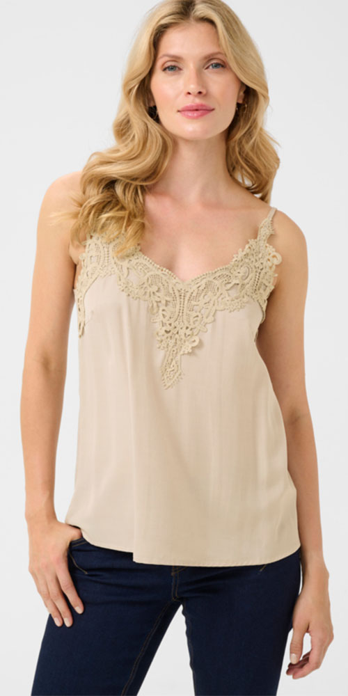 Cream Lace Trim Cami, sand