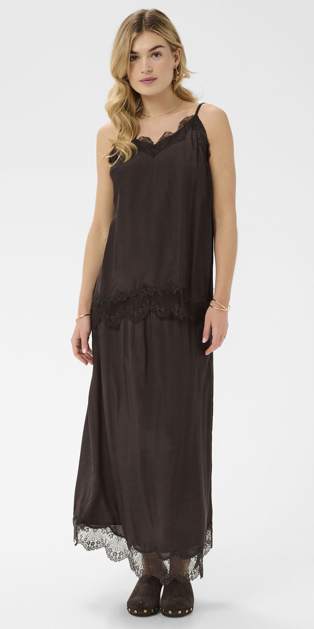 Cream Lace Trim Cami, espresso